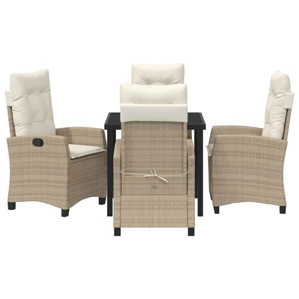 5-teiliges Garten-Dining-Set mit Kissen Beige Poly-Rattan