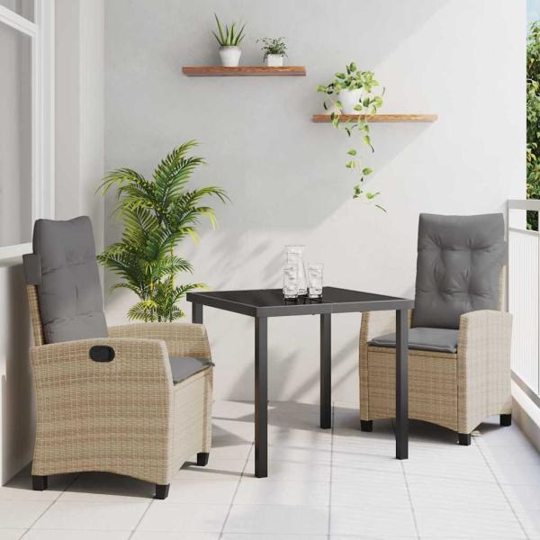 ARDEBO.de - 3-teiliges Garten-Esszimmer-Set mit Kissen in Beige - Poly Rattan