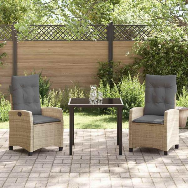 3-teiliges Garten-Esszimmer-Set mit Kissen in Beige - Poly Rattan
