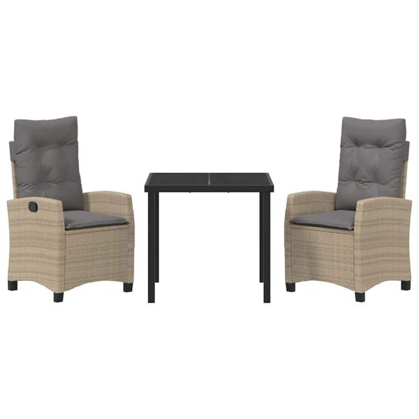 3-teiliges Garten-Esszimmer-Set mit Kissen in Beige - Poly Rattan