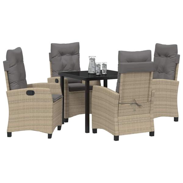 5-teiliges Garten-Dining-Set mit Kissen Beige Poly-Rattan
