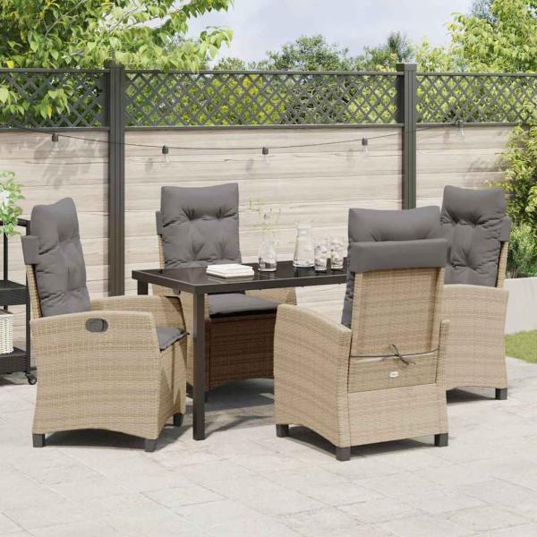 5-teiliges Gartendining-Set mit Kissen Beige Poly Rattan