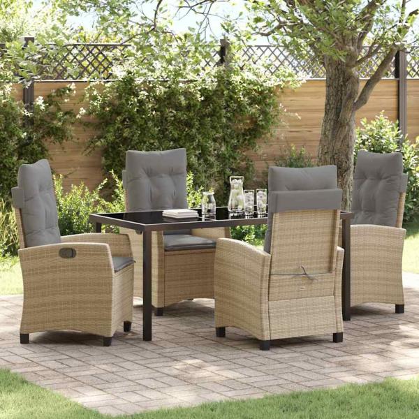 ARDEBO.de - 5-teiliges Garten-Ess-Set mit Kissen Beige Poly-Rattan