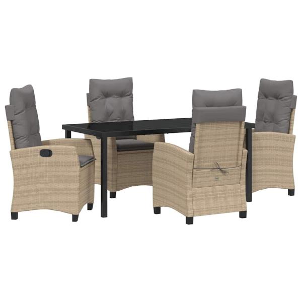 5-teiliges Garten-Ess-Set mit Kissen Beige Poly-Rattan