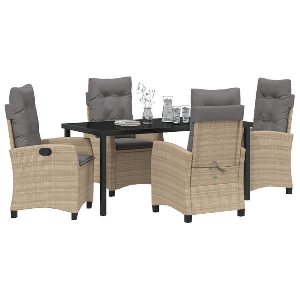 5-teiliges Garten-Ess-Set mit Kissen Beige Poly-Rattan