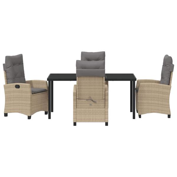 5-teiliges Garten-Ess-Set mit Kissen Beige Poly-Rattan