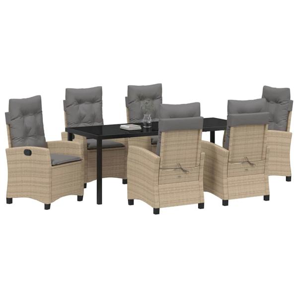 ARDEBO.de - 7-teiliges Garten-Dining-Set mit Kissen Beige Poly-Rattan