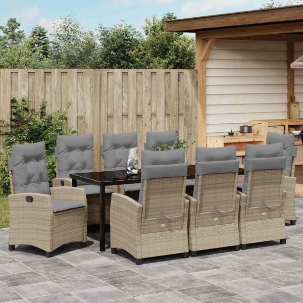 Garten Essgruppe 9 stk. Beige Poly-Rattan