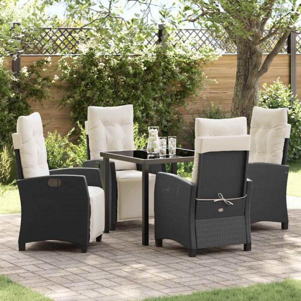 ARDEBO.de - 5-teiliges Garten-Esszimmer Set in Schwarz aus Poly-Rattan