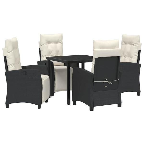 5-teiliges Garten-Esszimmer Set in Schwarz aus Poly-Rattan