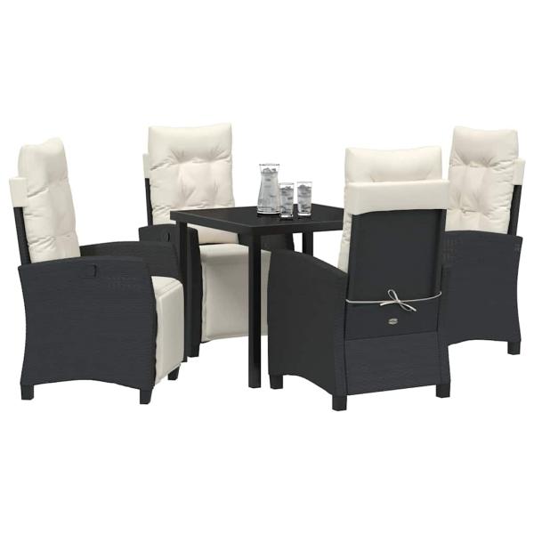 5-teiliges Garten-Esszimmer Set in Schwarz aus Poly-Rattan