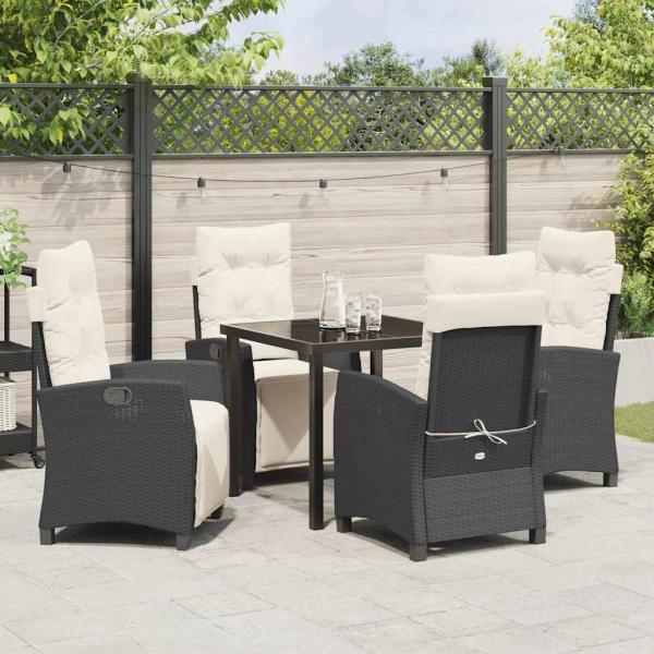 5-teiliges Garten-Esszimmer Set in Schwarz aus Poly-Rattan