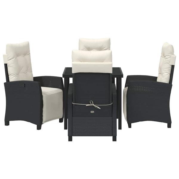 5-teiliges Garten-Esszimmer Set in Schwarz aus Poly-Rattan