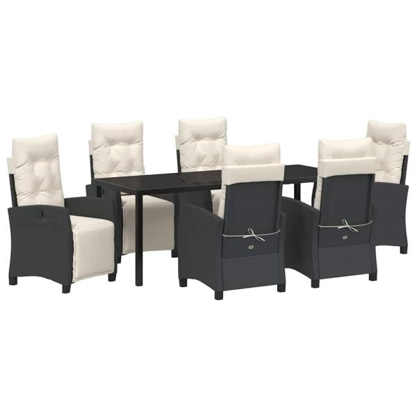 Garten Essgruppe mit Kissen 7 pcs Schwarz Poly-Rattan