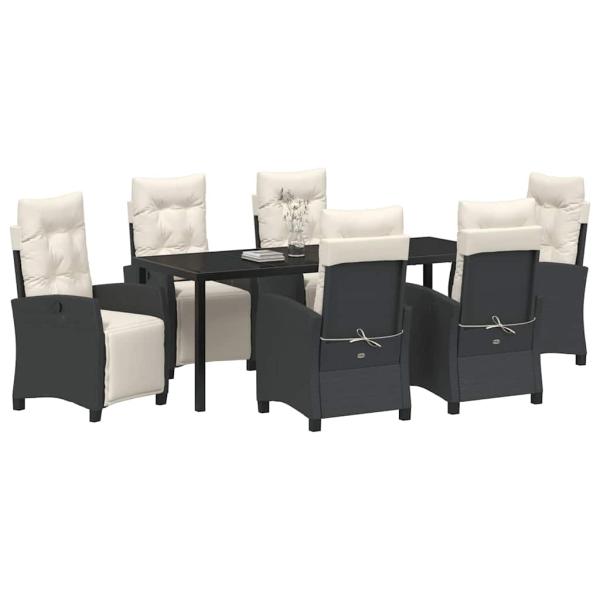 Garten Essgruppe mit Kissen 7 pcs Schwarz Poly-Rattan