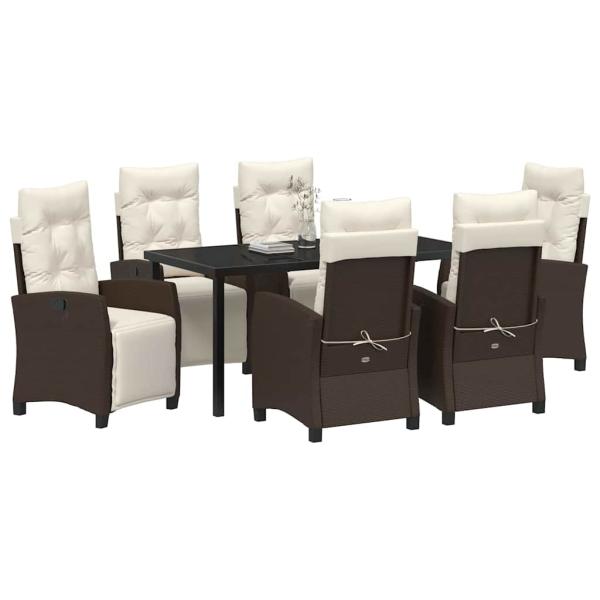 7-tlg. Garten-Ess-Set Braunes Poly-Rattan