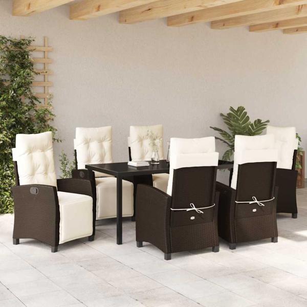 7-tlg. Garten-Ess-Set Braunes Poly-Rattan