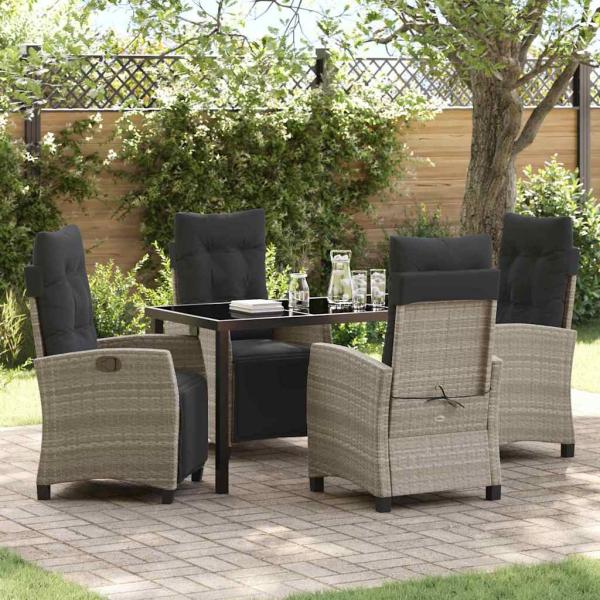 ARDEBO.de - 5-teiliges Garten-Esszimmer-Set Hellgrau Poly-Rattan