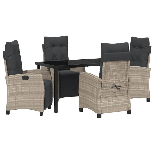 5-teiliges Garten-Esszimmer-Set Hellgrau Poly-Rattan