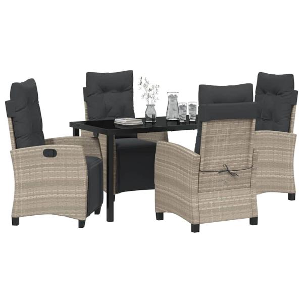 5-teiliges Garten-Esszimmer-Set Hellgrau Poly-Rattan