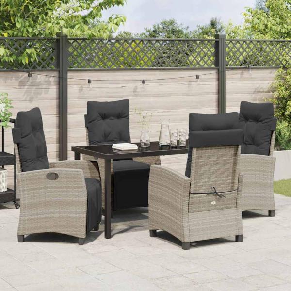5-teiliges Garten-Esszimmer-Set Hellgrau Poly-Rattan