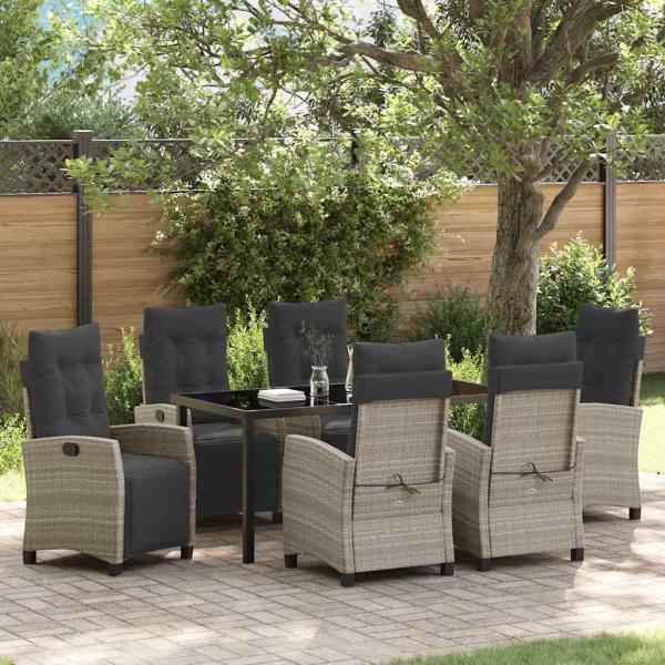 ARDEBO.de - 7-teiliges Garten-Dining-Set Hellgrau Poly-Rattan