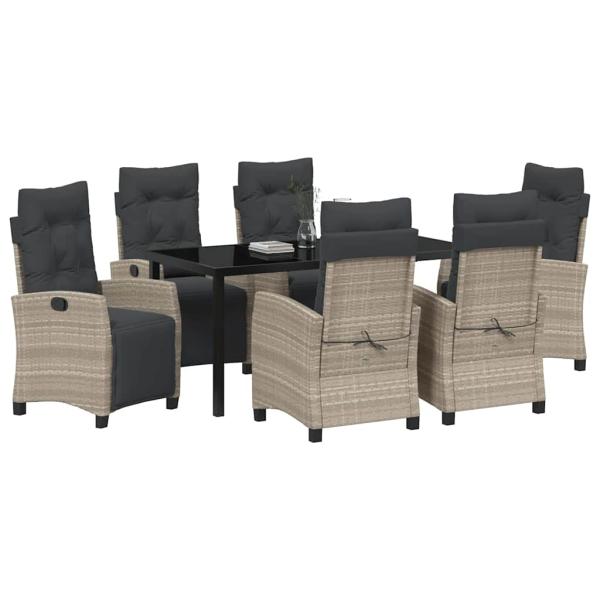 7-teiliges Garten-Dining-Set Hellgrau Poly-Rattan