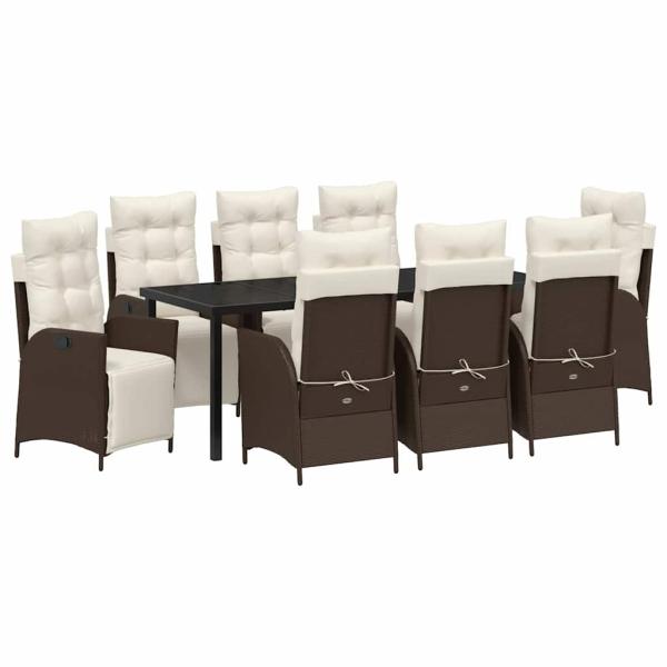 9-teiliges Garten-EssSet aus braunem Poly-Rattan