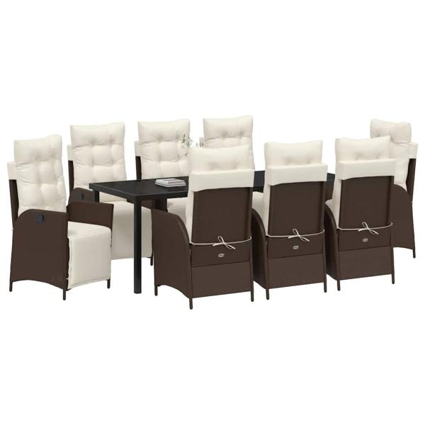 9-teiliges Garten-EssSet aus braunem Poly-Rattan