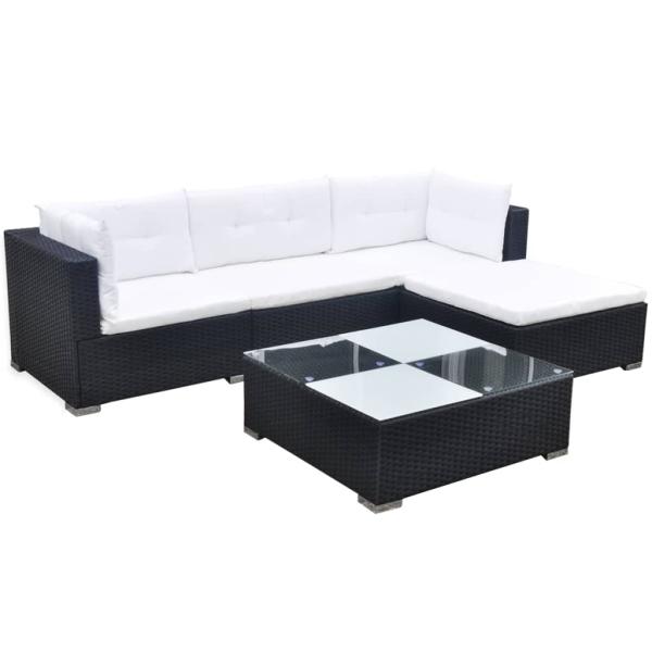 ARDEBO.de - 5-tlg. Garten-Lounge-Set mit Kissen Poly Rattan Schwarz
