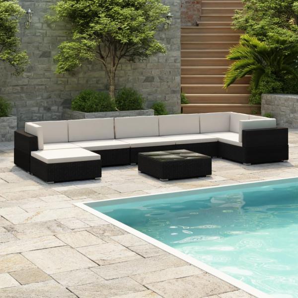 ARDEBO.de - 8-tlg. Garten-Lounge-Set mit Auflagen Poly Rattan Schwarz