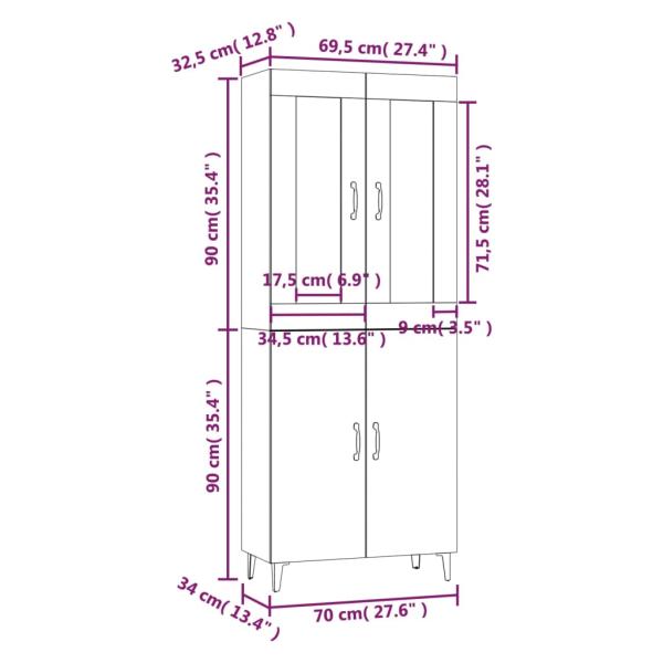 Highboard Räuchereiche 70x34x180 cm Holzwerkstoff