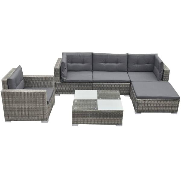ARDEBO.de - 6-tlg. Garten-Lounge-Set mit Auflagen Poly Rattan Grau