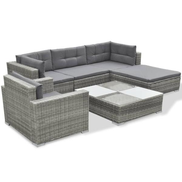 6-tlg. Garten-Lounge-Set mit Auflagen Poly Rattan Grau