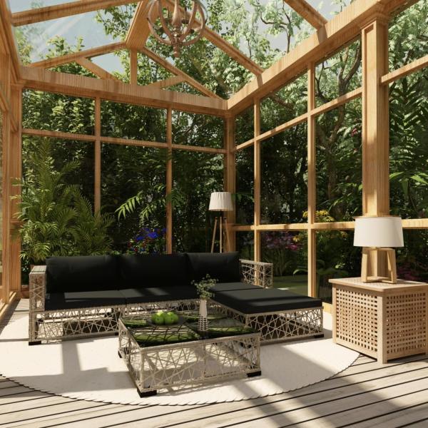 ARDEBO.de - 5-tlg. Garten-Lounge-Set mit Kissen Poly Rattan Grau