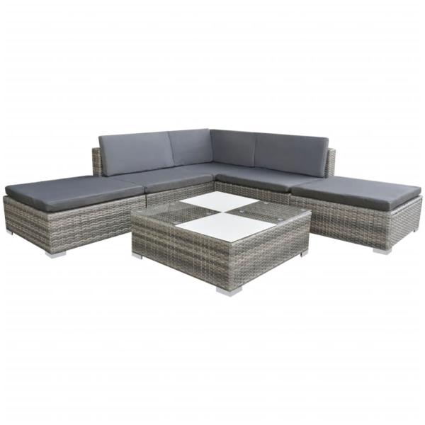 ARDEBO.de - 6-tlg. Garten-Lounge-Set mit Kissen Poly Rattan Grau