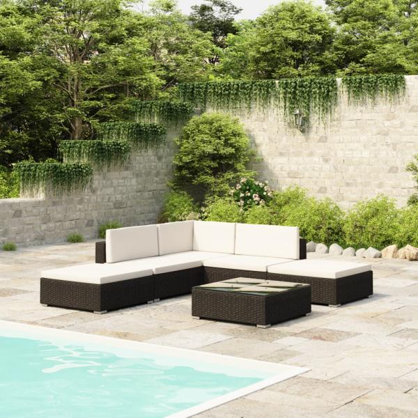 ARDEBO.de - 6-tlg. Garten-Lounge-Set mit Auflagen Poly Rattan Schwarz