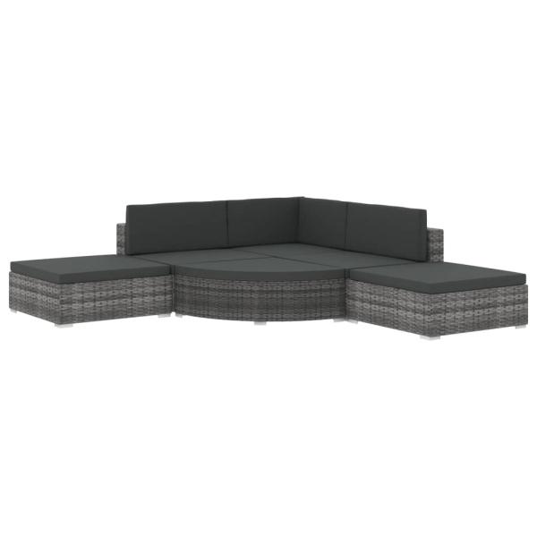 6-tlg. Garten-Lounge-Set mit Kissen Poly Rattan Grau
