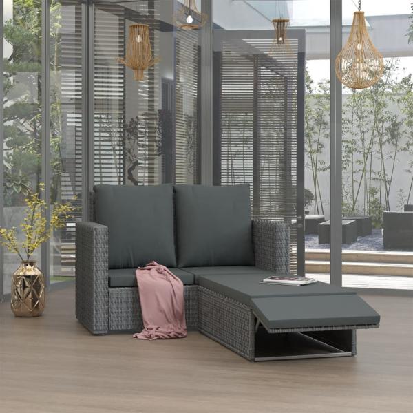 ARDEBO.de - 2-tlg. Garten-Lounge-Set mit Kissen Poly Rattan Grau
