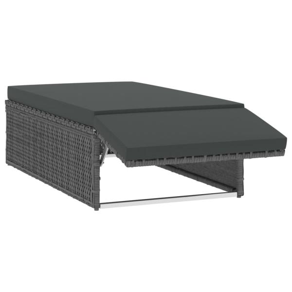 2-tlg. Garten-Lounge-Set mit Kissen Poly Rattan Grau