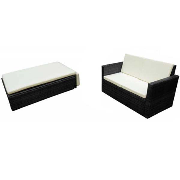 2-tlg. Garten-Lounge-Set mit Kissen Poly Rattan Schwarz