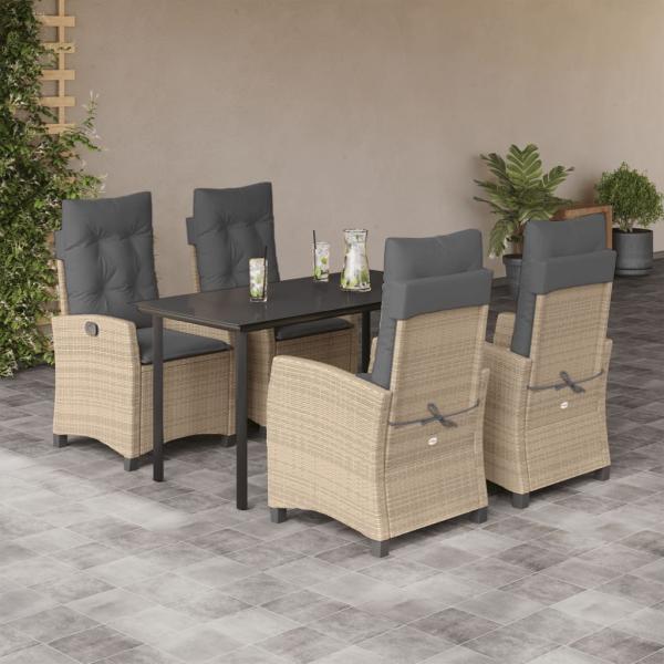 ARDEBO.de - 5-tlg. Garten-Essgruppe mit Kissen Beigemischung Poly Rattan