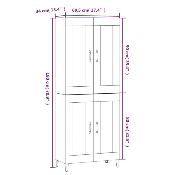 Highboard Räuchereiche 69,5x34x180 cm Holzwerkstoff