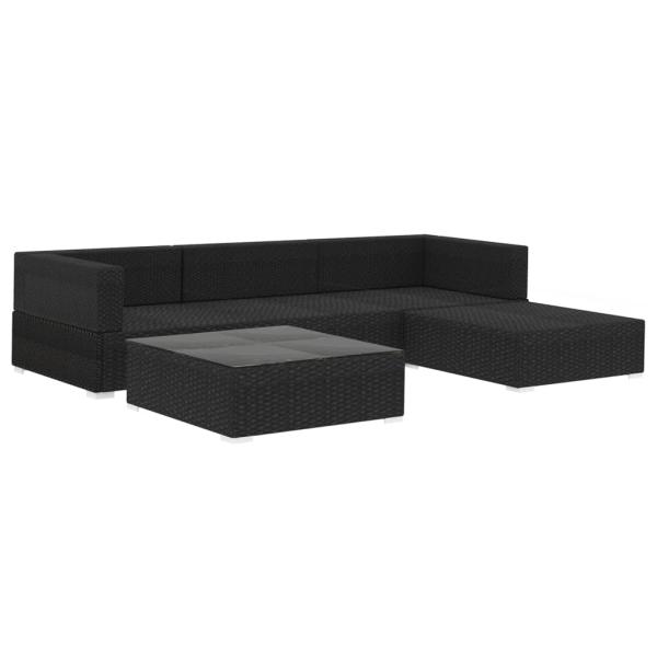 5-tlg. Garten-Lounge-Set mit Kissen Poly Rattan Schwarz