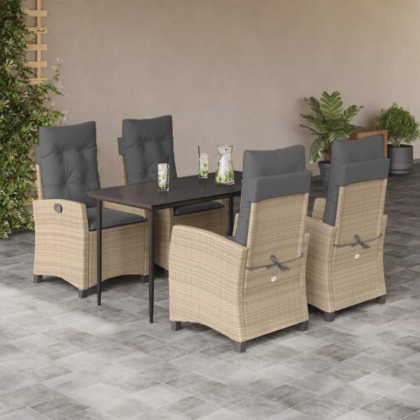 ARDEBO.de - 5-tlg. Garten-Essgruppe mit Kissen Beigemischung Poly Rattan