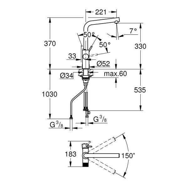 GROHE Blue Pure Minta Einhand-Spültischbatterie, Einzelarmatur, L-Auslauf, chrom (30588000)