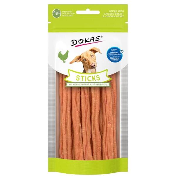 ARDEBO.de Dokas Dog Sticks mit Hühnerbrust & Hühnerherz 60g