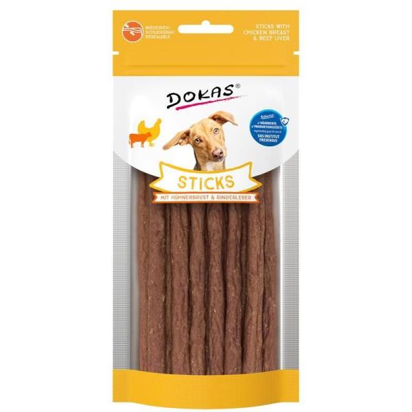 ARDEBO.de Dokas Dog Sticks mit Hühnerbrust & Rinderleber 60g
