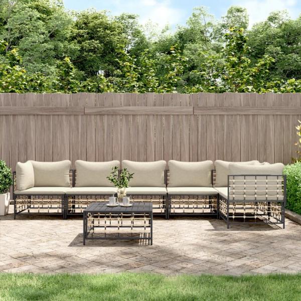 ARDEBO.de - 7-tlg. Garten-Lounge-Set mit Kissen Anthrazit Poly Rattan