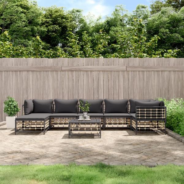 ARDEBO.de - 8-tlg. Garten-Lounge-Set mit Kissen Anthrazit Poly Rattan